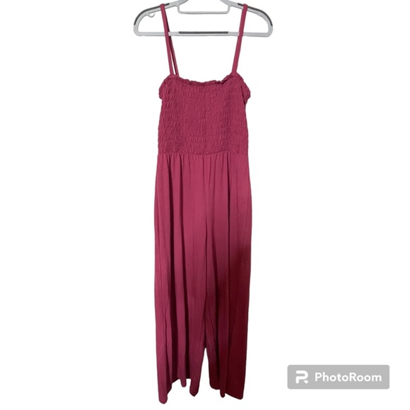 NWT Gap S Petite Smocked Jumpsuit in Pink Rose Summer Wide Legs sleeveless - Picture 2 of 7
